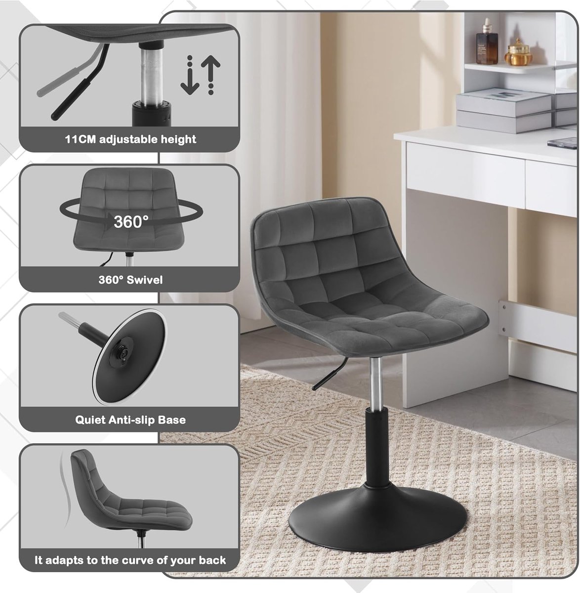 One Ergonomische wiebelkruk met vilten zitting