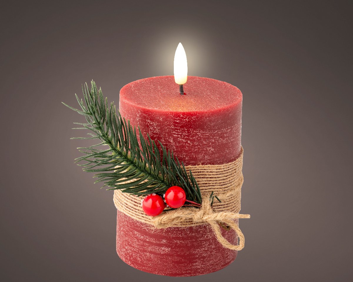 LED wax kaars rood met vlam-effect - ø7,5x13 cm