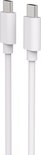 Twee witte USB-C kabels met connectors op zwarte achtergrond.