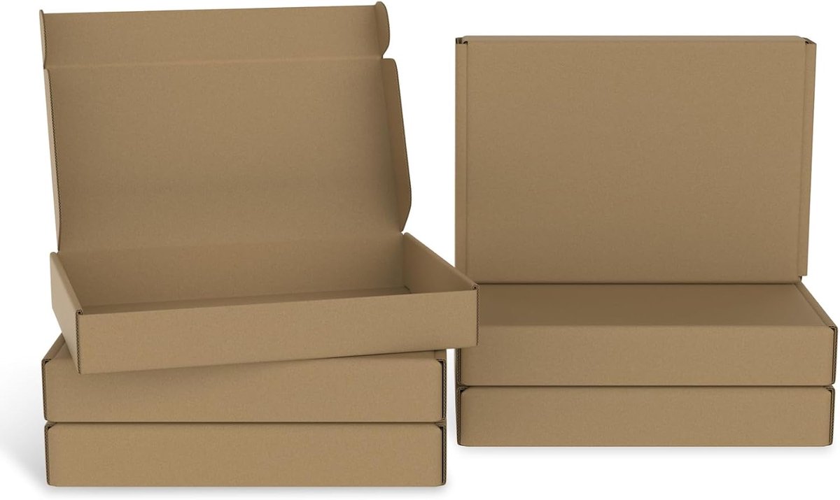 Aufun Platte verzenddozen - 20 stuks - 32 x 22 x 5 cm - van golfkarton - bruin - voor zendingen, cadeauverpakking