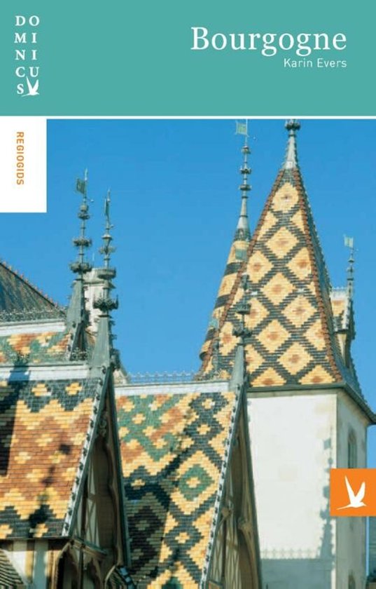 Reisgids Dominicus Bourgogne met gekleurd dakenpatroon van Beaune op de cover.