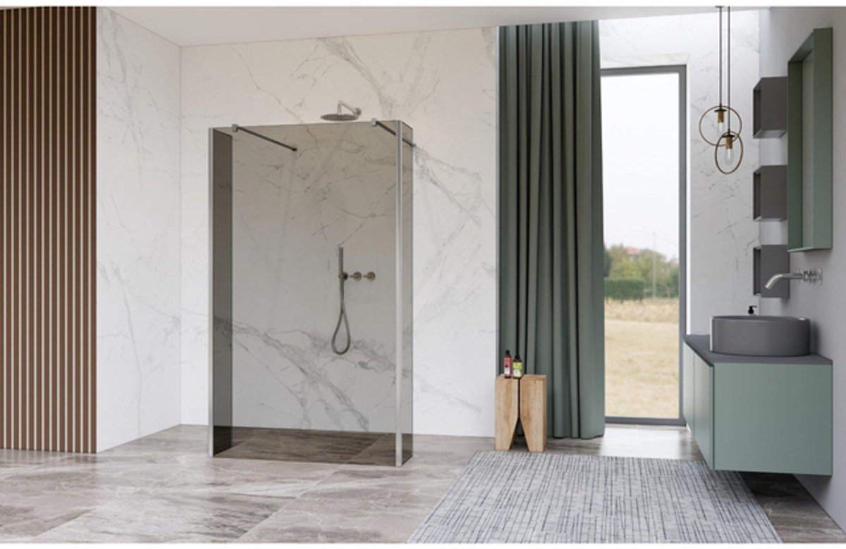 FugaFlow Eccelente Vetro Vrijstaande inloopdouche badkamer - 180x200cm - Helder geribbeld - antikalk - 8mm veiligheidsglas - 2 zijwanden 40cm - met wandarmen en hoekprofielen - Chroom -