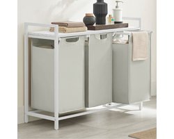 Wasmanden Met Plank Polly | Drie Compartimenten | 92,5 X 33 X 72 Cm | Wit - Vasagle - Wasmanden - Wit - Stof; Metaal