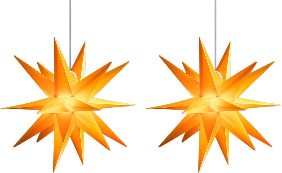 Novaliv Set van 2 kerststerren verlichte LED decoratieve sterren 55cm GEEL hoogwaardige kunststof ster met TIMERFUNCTIE 3D ster 18-puntige verlichte ster opvouwbare ster kerstverlichting winterverlichting 3D ster