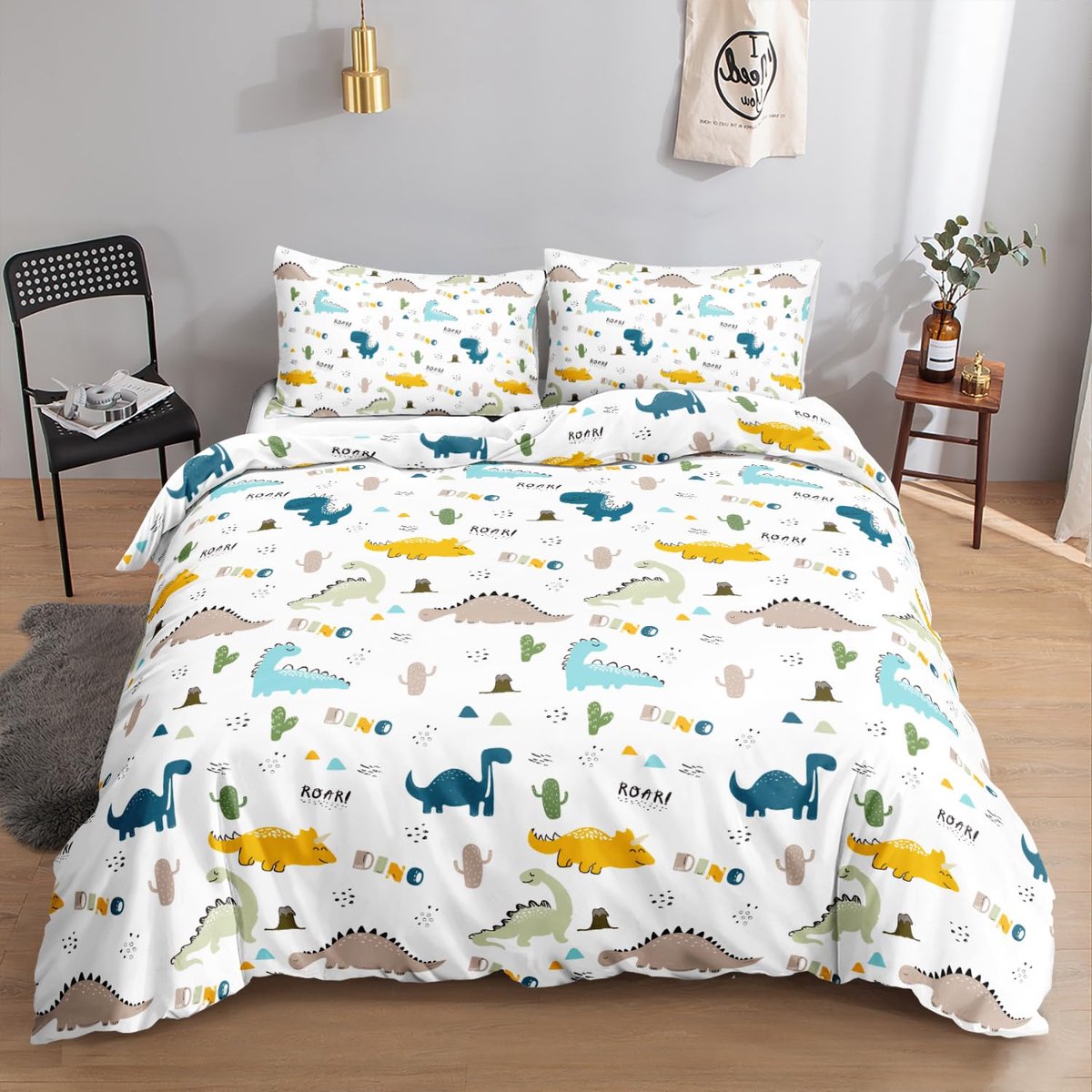 Ibenzoa Charmante Dinosaurus Beddengoedset voor Kinderen en Volwassenen met Omkeerbaar Design, Inclusief Kussensloop
