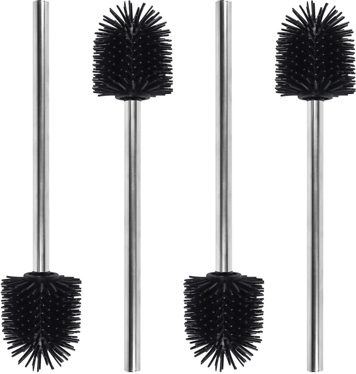 Ibenzoa® Innovatieve Siliconen Toiletborstelset met Roestvrijstalen Handgreep voor Dieptereiniging, 4 Stuks