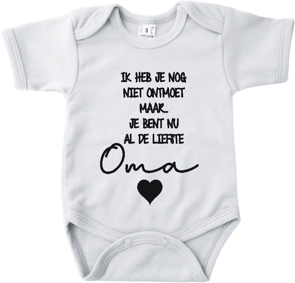 Baby romper met tekst zwangerschap aankondiging | Ik heb je nog niet ontmoet maar je bent nu al de liefste Oma | Wit | korte mouw | maat 56 cadeautje zwangerschap aankondiging bekendmaking | Cadeautje 100% katoen.