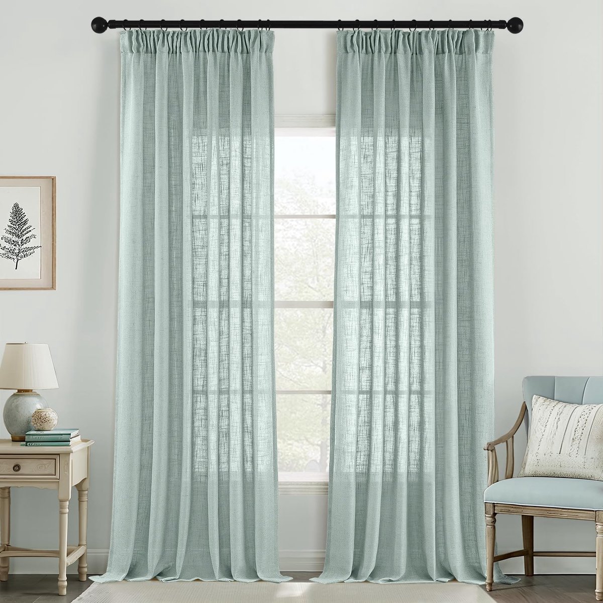 Unyqoos Moderne Halftransparante Linnenlook Gordijnen voor Woonkamer en Slaapkamer, Set van 2, Turquoise, 225 x 140 cm turkoois