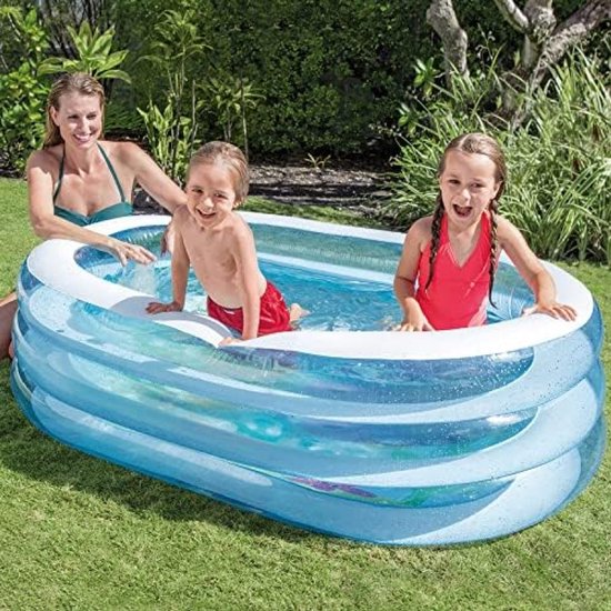Piscine Opblaasbaar My Kinder pour Enfants, 163 cm x 107 cm x 46 cm, Blauw avec joli imprimé, à partir de 3 ans