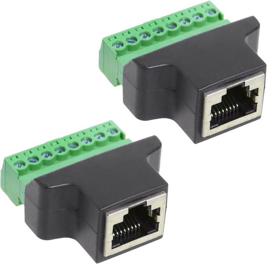GINTOOYUN 2 stuks RJ45-stekker naar 8-pins schroefklemkabel, groen, Cat6-ethernetkabel, RJ45/8P 8C naar 8-pins, afneembare schroefklem, soldeerloze kabel voor desktopcomputer, digitale DVR's enz