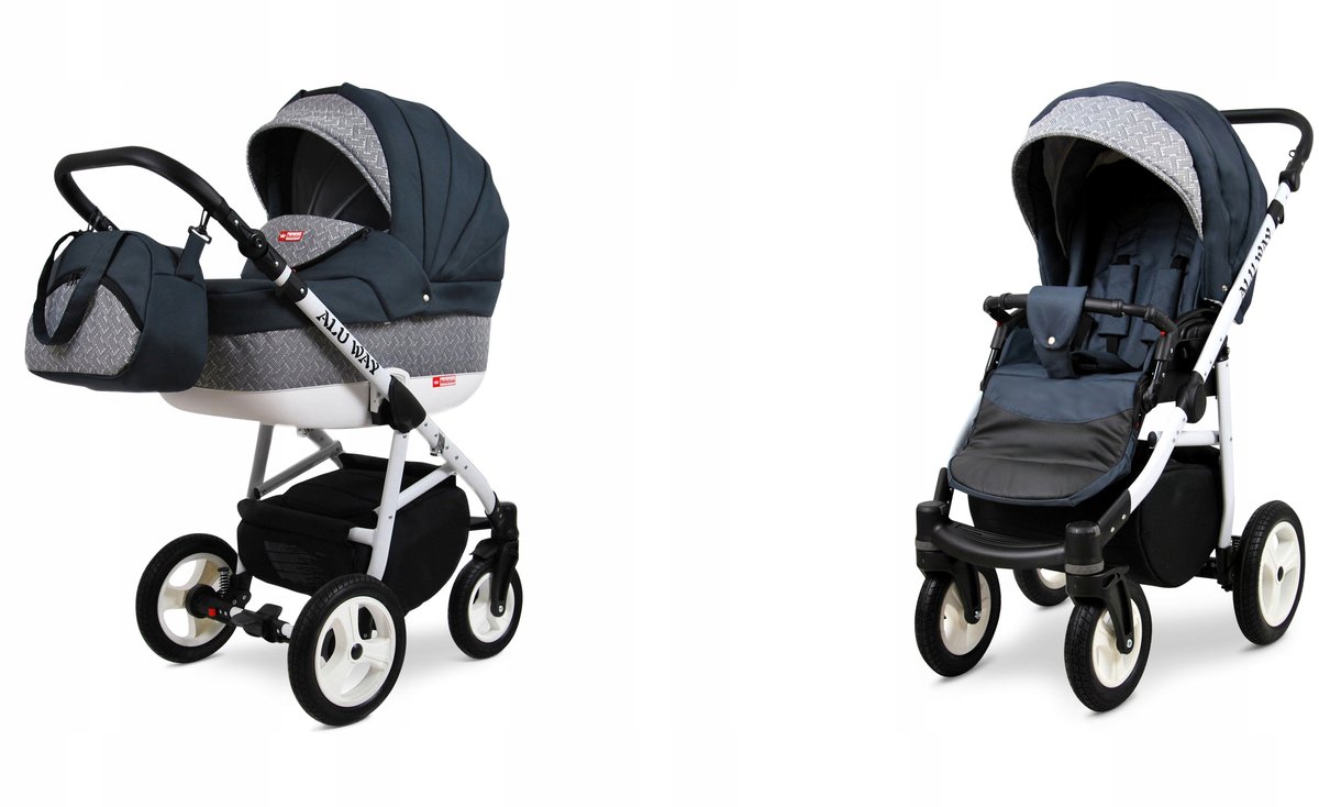 BabyLux® Kinderwagen 2in1 – ALUWAY - DARK GREY - Opklapbare Wandelwagen incl. Reiswieg, Multifunctionele Buggy Sportstoel - Combi-kinderwagen met Luiertas, Regenhoes, Klamboe, Bekerhouder, etc.