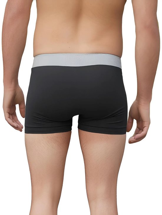 Achterkant van een zwarte boxershort met grijze tailleband met GIANVAGLIA logo.