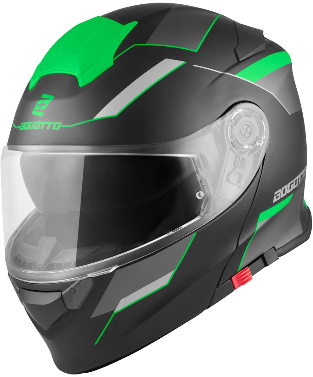 Bogotto V271 Delta Mat Zwart Groen Systeemhelm - Maat XS - Helm