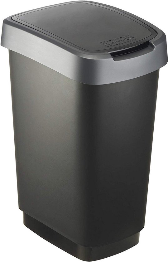 Rotho Orbe vuilnisbak 55l met deksel en voetpedaal, onderhoudsvriendelijk kunststof (PP) BPA-vrij, zwart, 50 l (42,3x31,7x67,6 cm