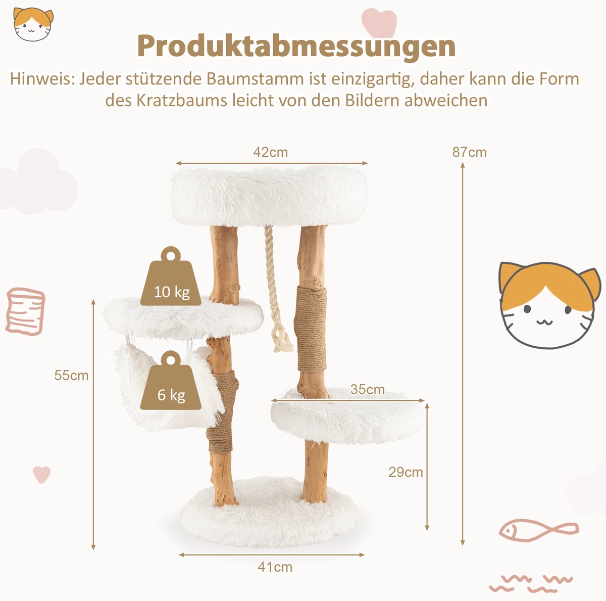 COSTWAY Krabpaal, kattenboom, 90 cm hoog, kattenkrabpaal met groot hol, ladder en sisalstammen, klimboom voor katten, kattentoren met zacht pluche, speelboom, krabmeubel, grijs