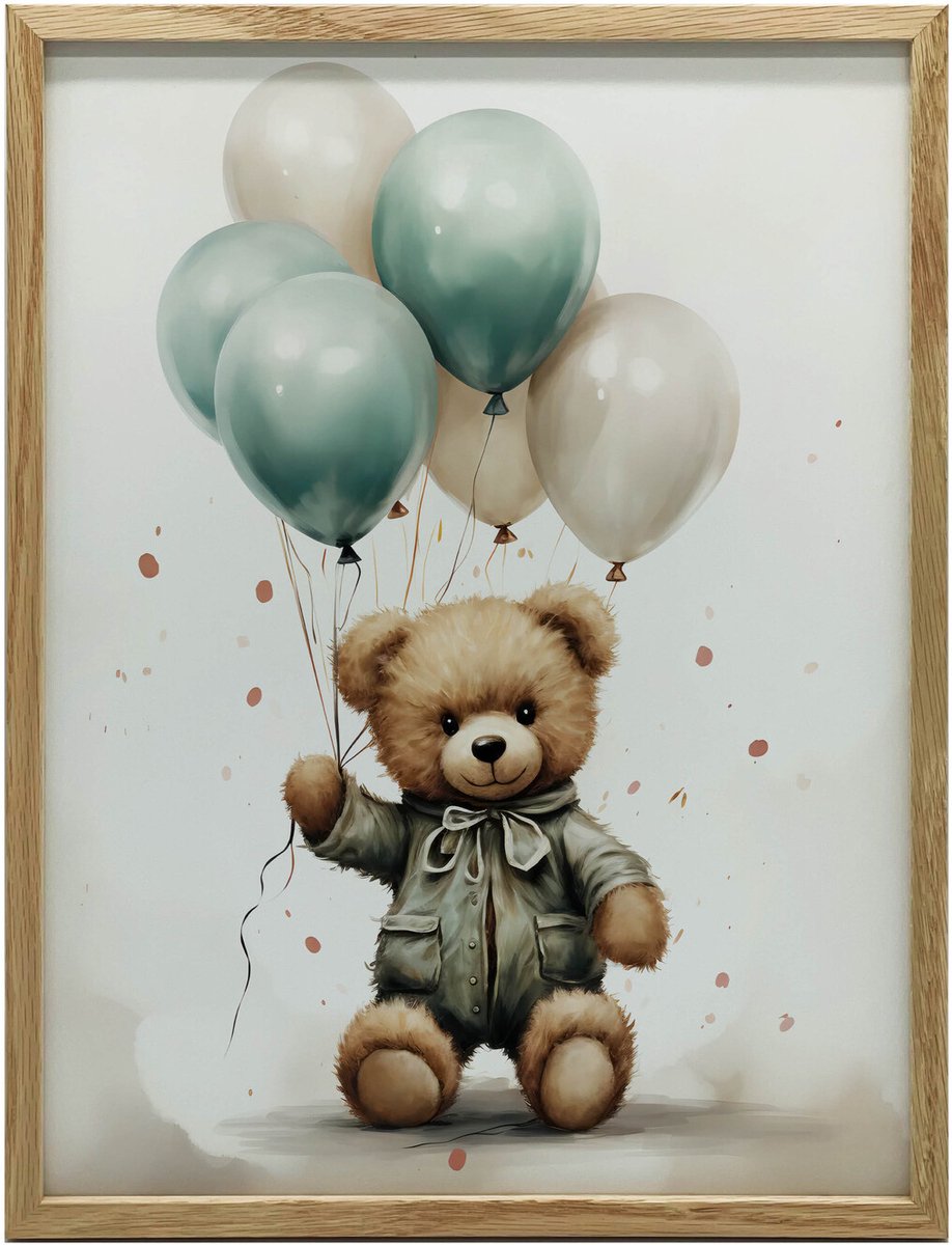 Muurposter Beer Ballonwereld Met Gouden Frame 40X50 Cm