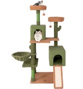 COSTWAY Houten Krabpaal 110 Cm Wit - Kattenboom Met Pluche En Jute Krabpalen - Massief Perenhout