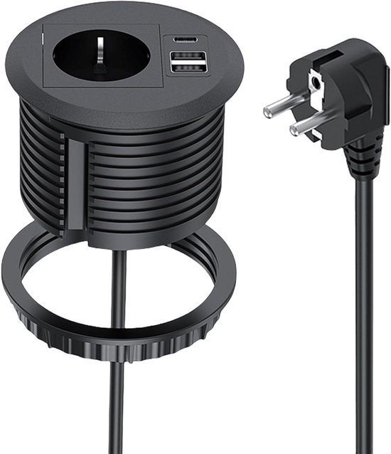 Ingebed Stopcontact met 2 Stopcontacten PD20W USB C USB A-poort Compact Ontwerp voor Meubelinstallatie 1,5 M Snoer 230-265 V (WHITE