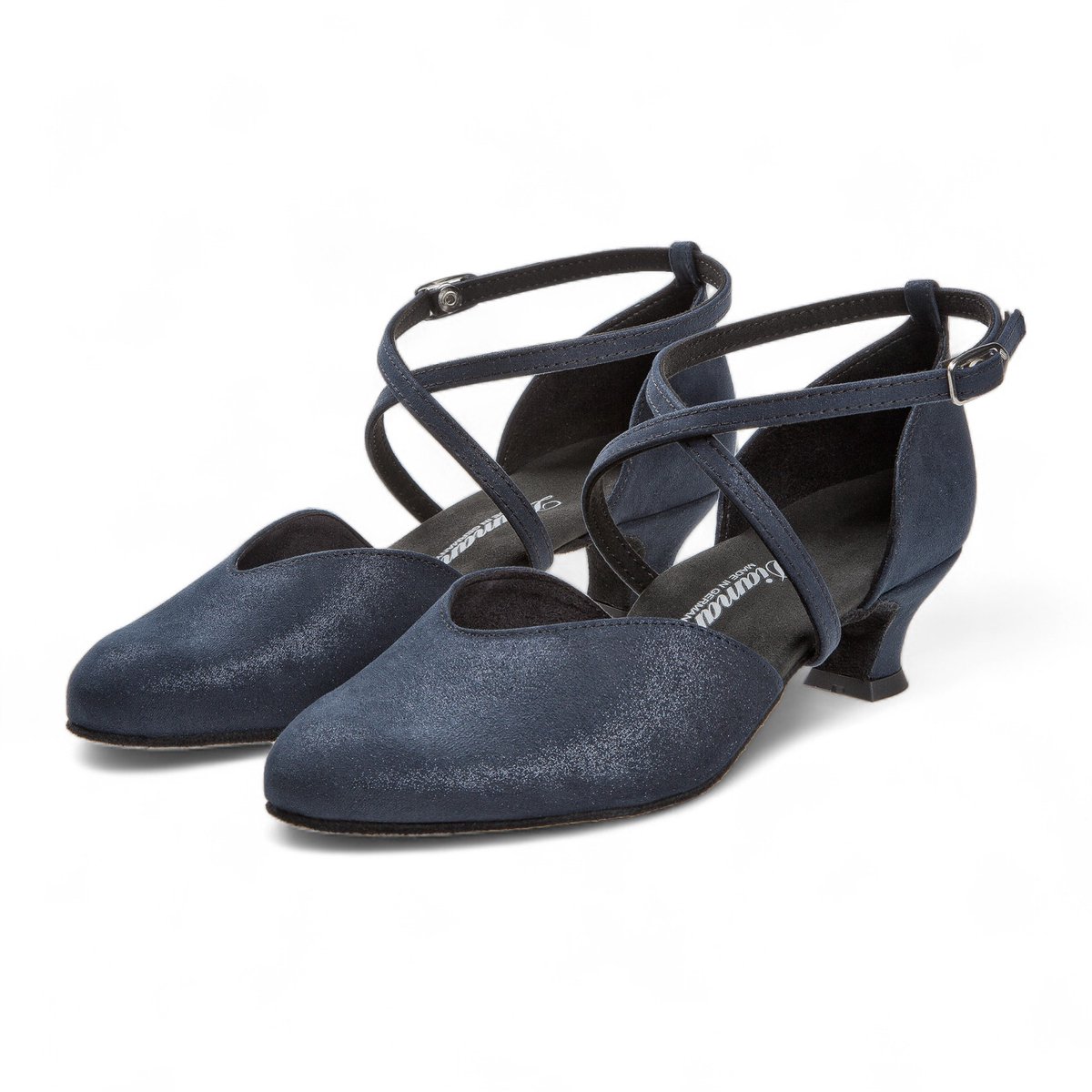 Diamant gesloten dames dansschoenen 170 - 013 - 537 - Fluweel Zilverglans - 4,2 cm Spaanse Hak - Gekruist hielbandje - Verstelbare drukknoopsluiting - Gesloten voorkant - Comfort voetbed - Stijldansen, Ballroom - Diamant - Blauw - 44