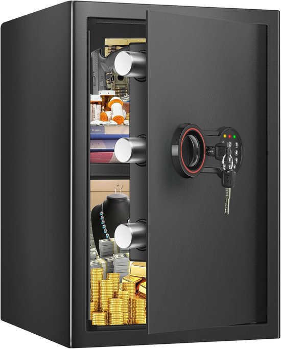 Kluis Brandwerende Waterdichte Kluis Kluis Vingerafdruk Kluis Kabinet Kluis Met Verwijderbare Plank Code Ingebouwd Alarm Wal (bruine Elektronische Versie