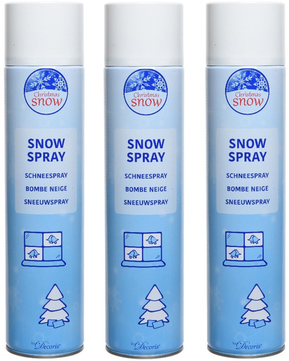 Decoris sneeuwspray - 3x - grote bus - 600 ml - kunstsneeuw/nepsneeuw
