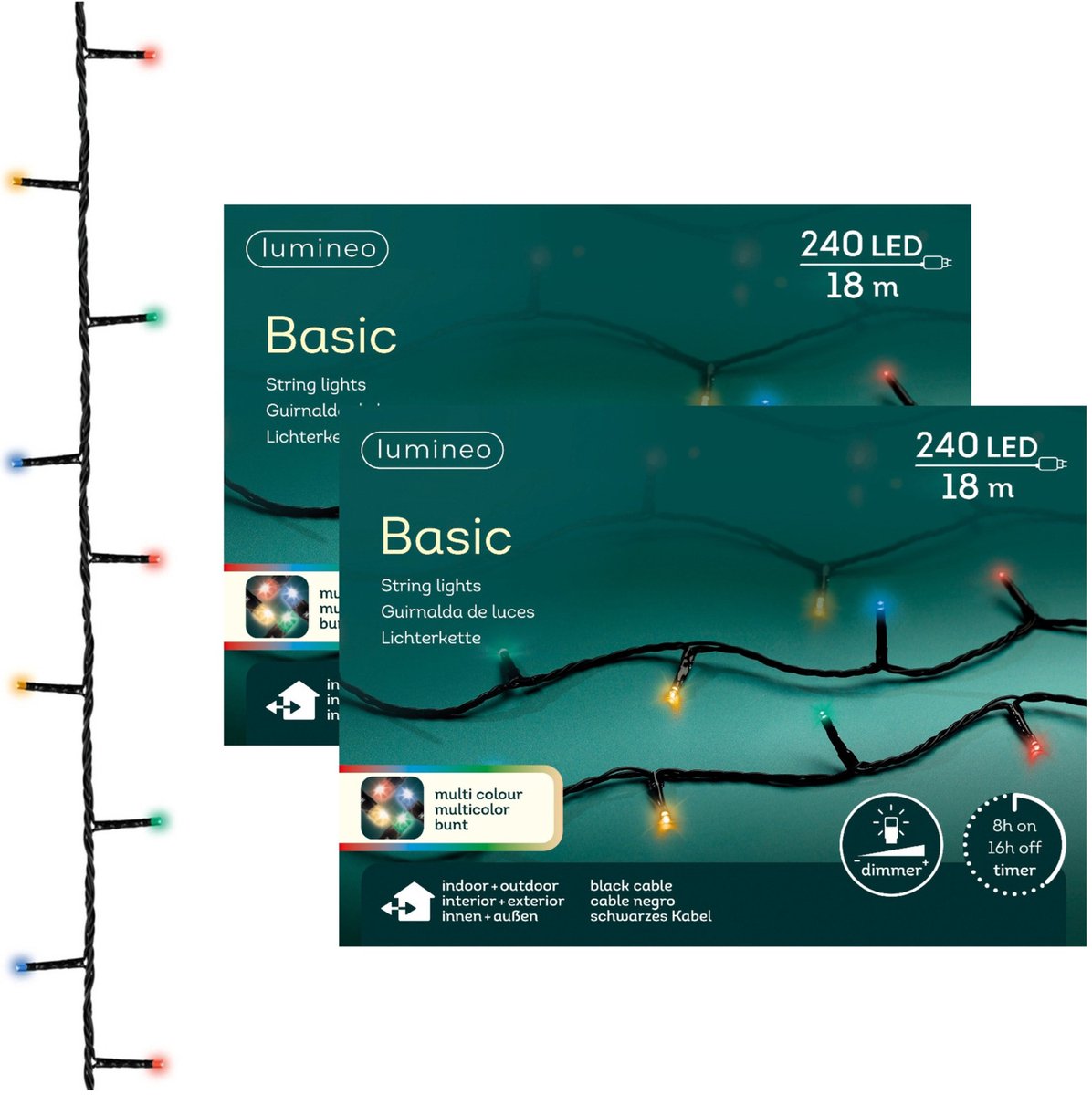 Lumineo Kerstverlichting - 2x - 240 led lampjes - gekleurd - 18 meter - buiten - lichtsnoer - boomverlichting - Kerstlampjes