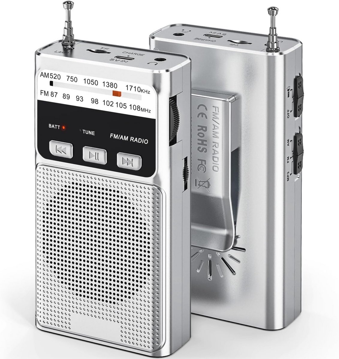 Draagbare AM/FM Pocket Radio met Oplaadbare Batterij en Uitstekende Geluidskwaliteit