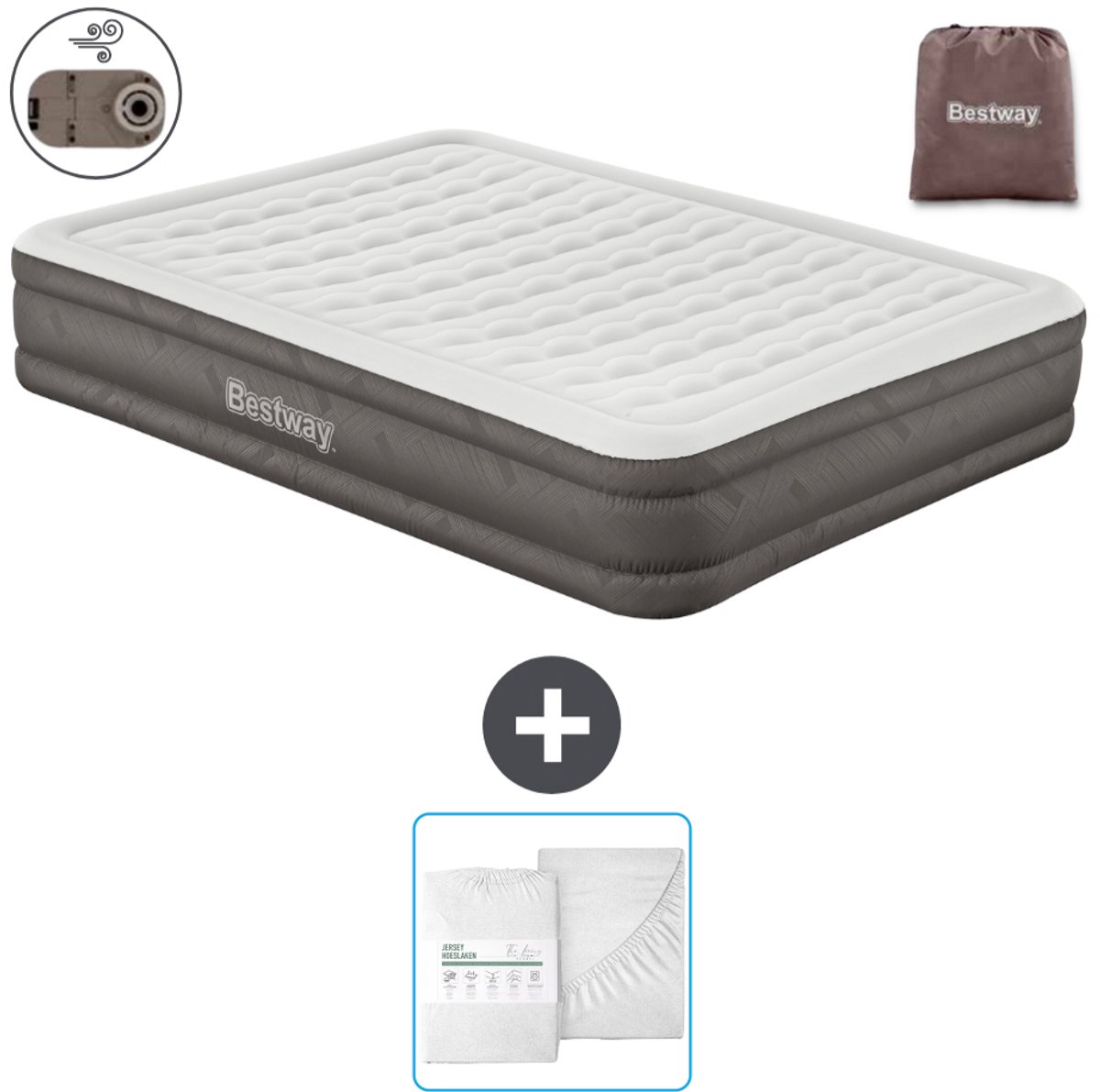 Bestway luchtbed - 2-Persoons - 152 x 203 x 36 cm - Bruin - Inclusief pomp en Hoeslaken