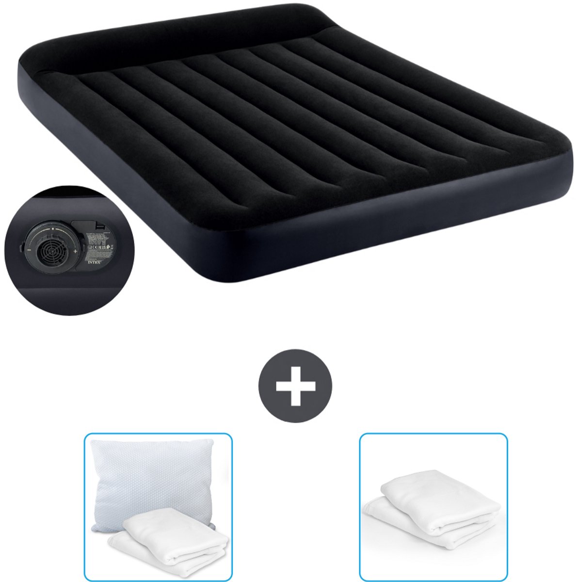 Intex Luchtbed - 2-Persoons - 152 x 203 x 25 cm - Blauw - Inclusief pomp - Kussen en Kussenbeschermer
