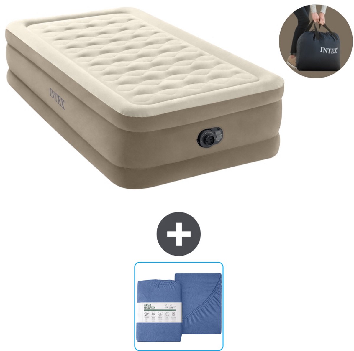 Intex Luchtbed - 1-Persoons - 99 x 191 x 46 cm - Beige - Inclusief pomp en Hoeslaken