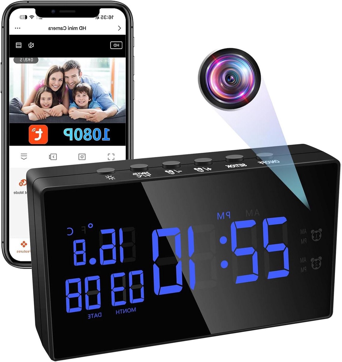 Verborgen Camera 5G/2.4G Mini Spion Camera Draadloze Wekker 1080P HD Micro Bewakingscamera met Bewegingsdetectie Nachtzicht en Thermostaat