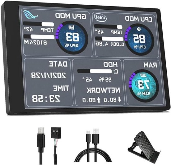 3,5-inch IPS USB-minischerm, 360 ° gedraaid horizontaal en verticaal scherm schakelende pc CPU RAM-gegevensmonitor, aanpasbare schermindeling voor RPI voor Windows voor Linux
