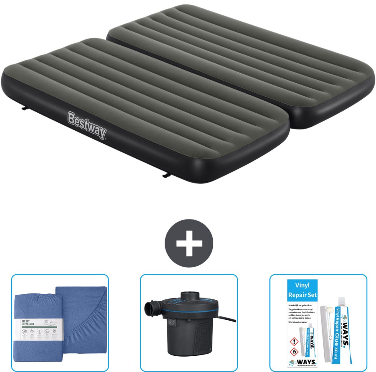 Bestway luchtbed - 3-in-1 - 1-Persoons - 2-Persoons - 99 x 188 x 25 cm - Groen - Inclusief Hoeslaken - Pomp en Reparatieset