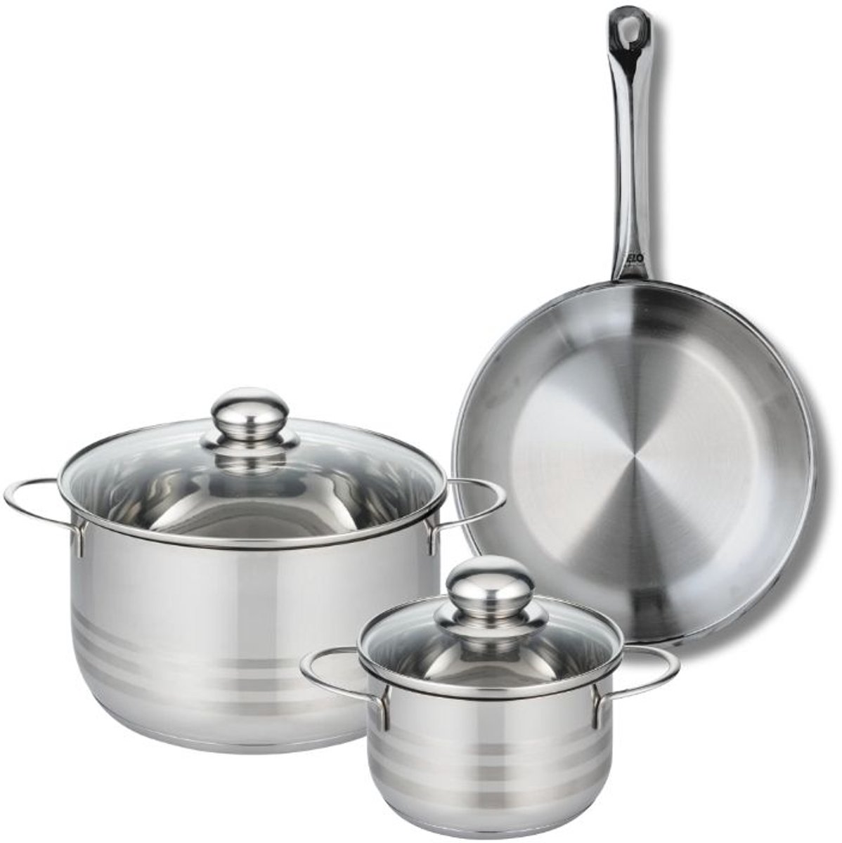 Set van 1 Koekenpan 24 cm en 2 kookpotten 14 en 20 cm Elo Profi Brillant
