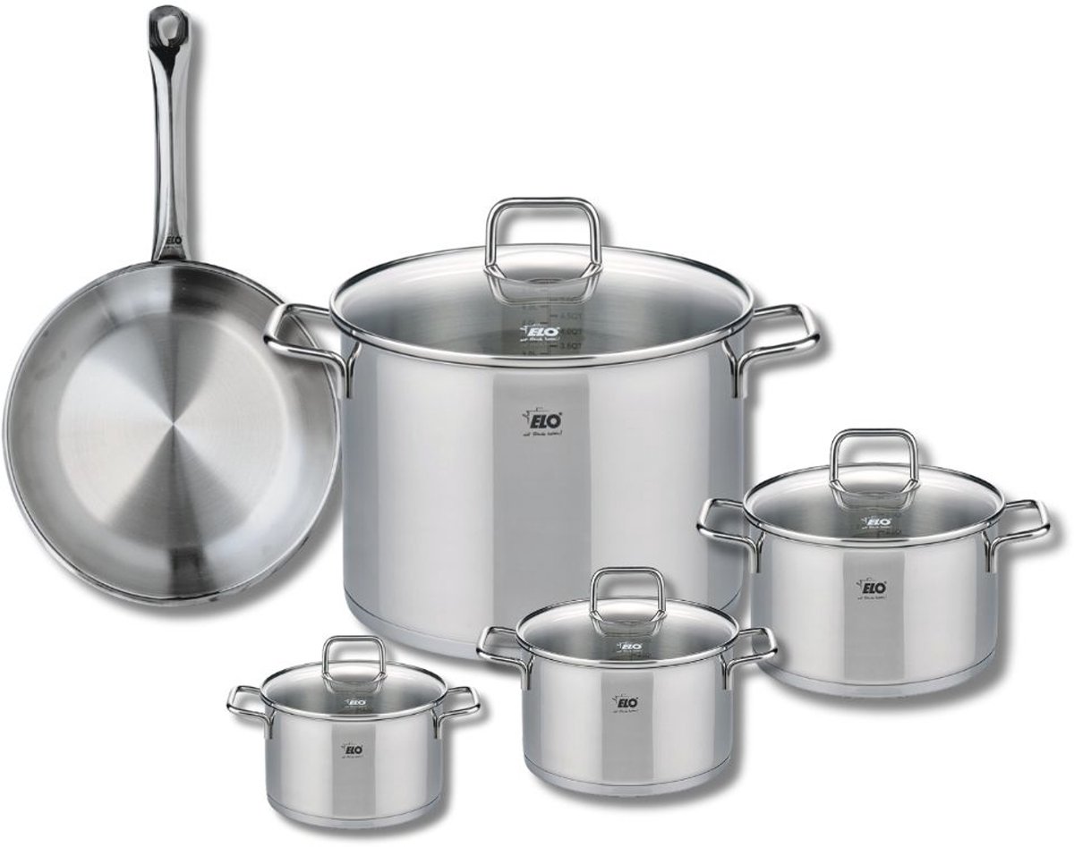Set van 1 Koekenpan 24 cm en 4 kookpotten 12, 14, 16 en 26 cm Elo Profi Citrin