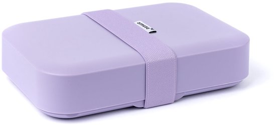 Boîte à lunch violette avec élastique violet.