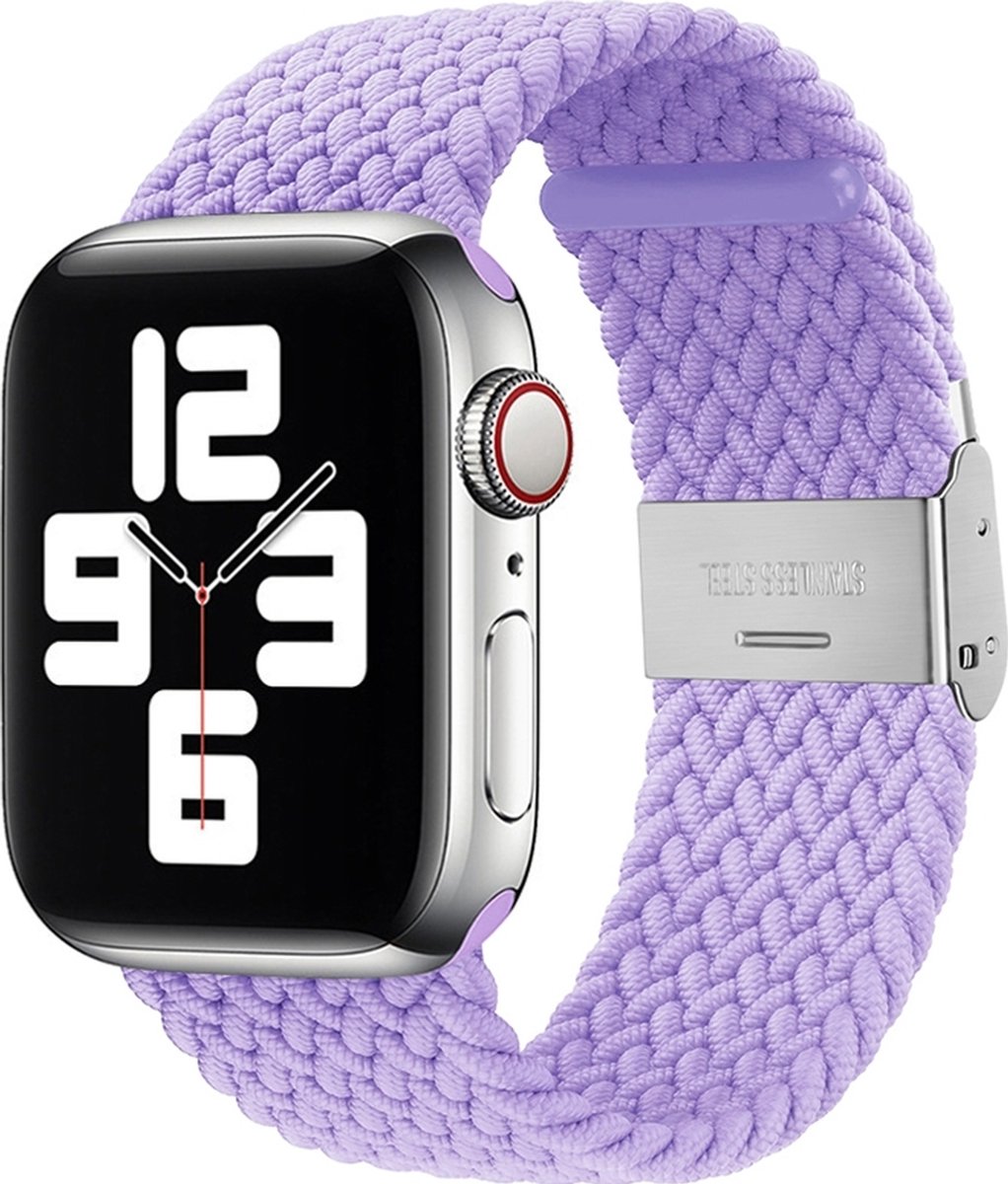 Mobigear Nylon Watch bandje geschikt voor Apple Watch Bandje Klemsluiting | Mobigear Braided - 49/46/45/44 mm - Paars