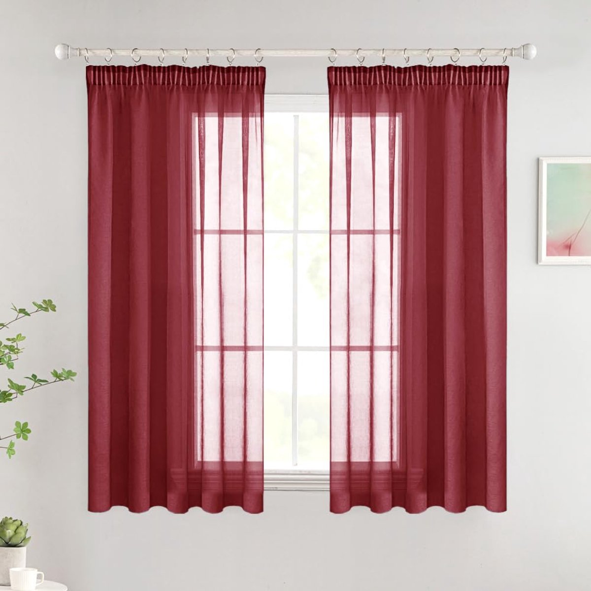 Unyqoos ® Stijlvolle Transparante Vitrage Gordijnen voor Woonkamer en Slaapkamer, Set van 2, Wijnrood, 140 x 145 cm