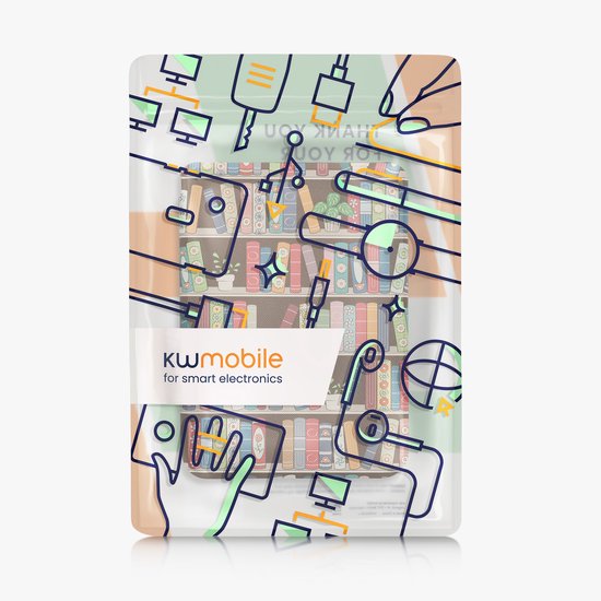 kwmobile e-reader hoesje geschikt voor Kobo Clara BW / Colour hoes - E reader flip case met magnetische sluiting - Ereader cover - Zomerse bibliotheek design in blauw / groen / roze van Merkloos — afbeelding 2