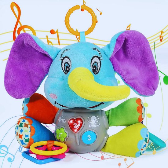 Foto: Lichtgevende muziekolifant zacht pluche speelgoed voor baby s 0 2 jaar voor autostoel wieg kinderwagen perfect cadeau voor jongen of meisje