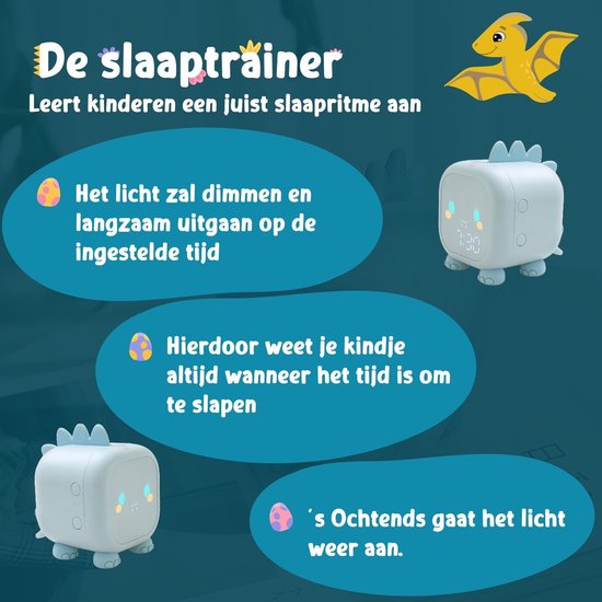 Slaaptrainer - Kinderwekker - Slaapwekker - Nachtlamp Kinderen - Slaaptrainer Dino - Oplaadbaar - Dino Nachtlampje - Slaaphulp - Blauw - Omni Kids van Omni Kids — afbeelding 4