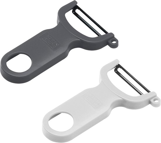 OXO Good Grips Draaibare schiller met dubbele roestvrijstalen messen voor appels, aardappelen en meer, ingebouwde ontpitter, antislip handgreep, vaatwasmachinebestendig voor fruit en groenten : Oxo