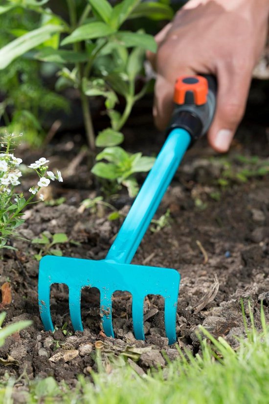 Bloemenhark - Handhark - Tuinhark - Kleine Hark - Tuingereedschap - 5 Tanden - Ergonomische Handgreep - Corrosiebestendig - Compact Tuinharkje - Bodembewerking - Bloembakken - Perken - 8,5 cm Werkbreedte - Geschikt voor combisystem steel — afbeelding 5