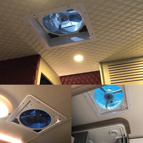 280x280mm Dakventilator 12V Handmatige Controle Ventilatie Ventilator Plafond 2-Weg Luchtventilatie Uitlaatventilator met LED Licht voor RV Caravan Bus