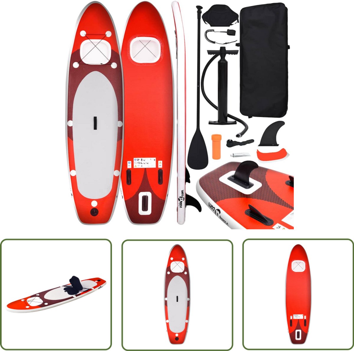The Living Store Stand Up Paddleboard - 330 x 76 x 10 cm - opblaasbaar SUP - rood - PVC - inclusief peddel - pomp - zitting - reparatieset - koord en tas