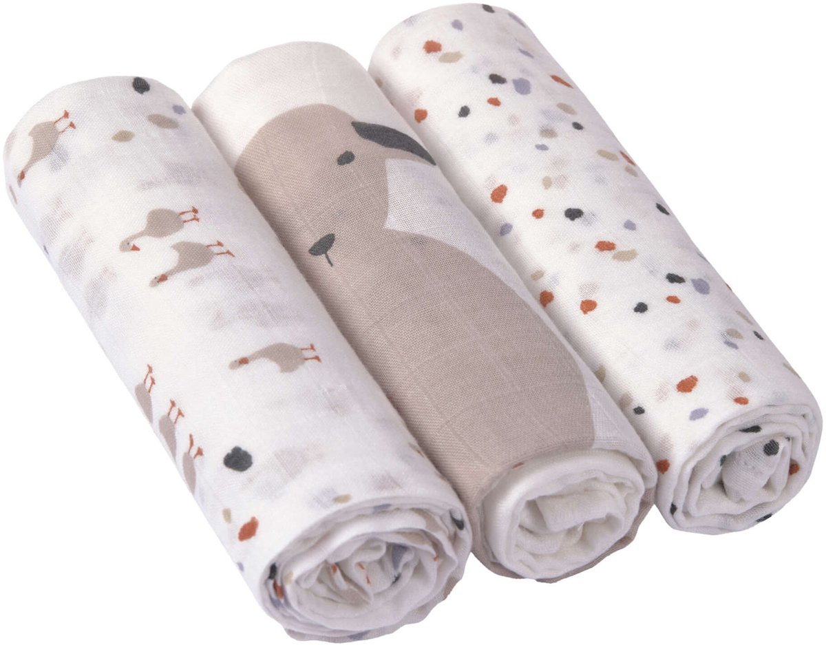 Goedkoopste Lässig Hydrofiele luier swaddle doek 3 stuks Tiny Farmer Speckles 80 x 80 cm