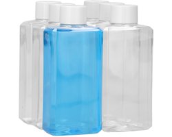 6 x 250 ml moderne rechthoekige fles PET transparant + Schroefdop wit - PET Kunststof BPA-vrij - Plastic Flessen Navulbaar - Met Dop - Lege Flessen - 6 stuks
