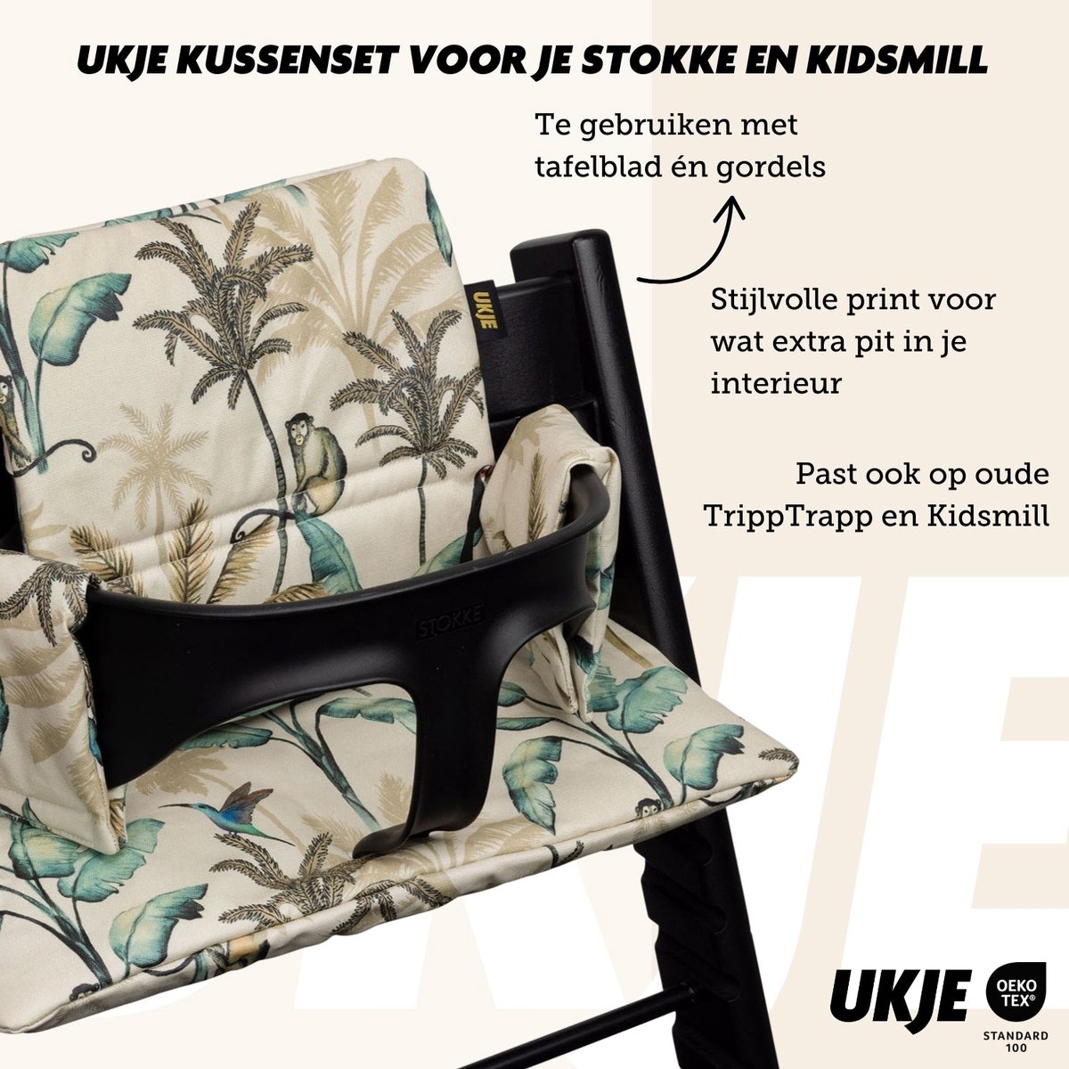 Ukje Kussen TrippTrapp - Geschikt als Stokke Tripp Trapp Stoelverkleiner - Het enige kussen dat op 30°C in de was kan - Veilig getest Oeko-Tex - Kinderstoel Verkleiner - Geplastificeerd en Snel Schoon - Beige Jungle – foto 8