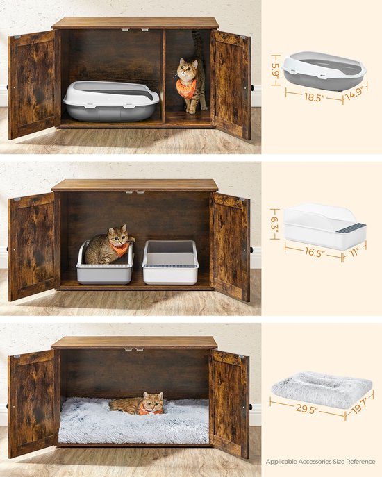 Kattenbak ombouw - Kattenbak kast - Kattenmeubel - Kattenhuis - 80 x 53 x 49.2 - Met deuren - Bruin