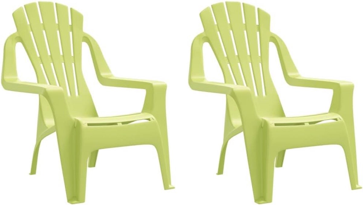 Kindertuinstoelen 2 st - Hout-look Lounge Stoelen voor Buiten - Groen Polypropyleen - Camp
